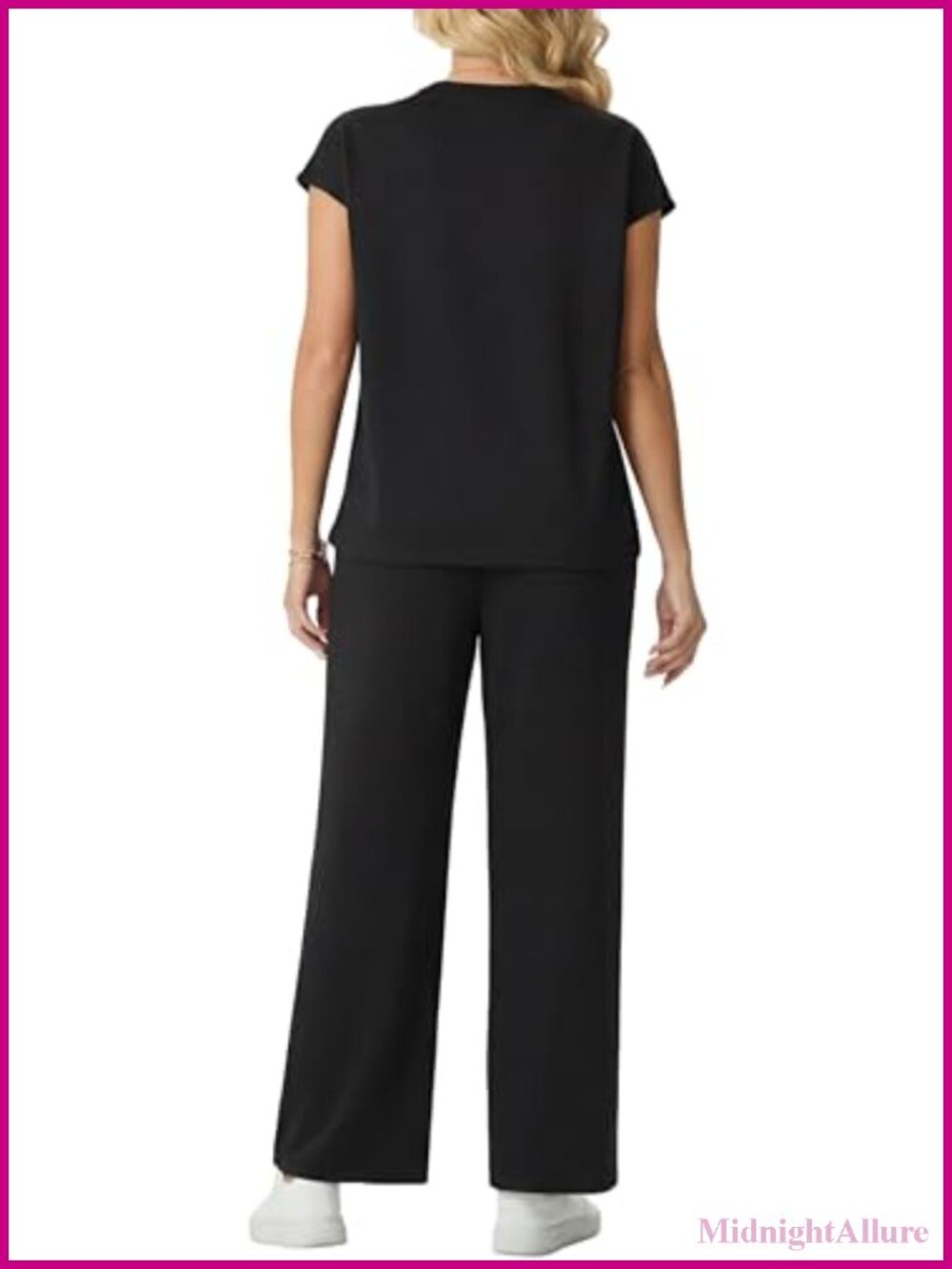 Women's 2 Piece Lounge Set Wide Leg Pants Striped Cap Sleeve Travel Outfit with - Picture 4 of 5